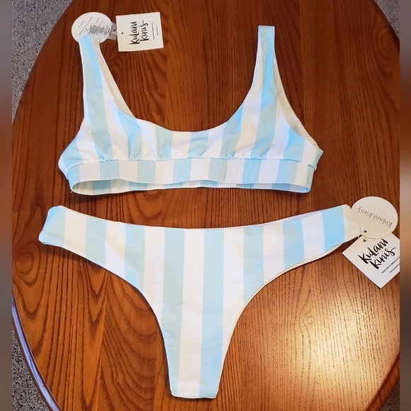 Kulani Kinis Other - Kulani Kinis blue/white bikini  separates, top size M, bottom size XL, NEW